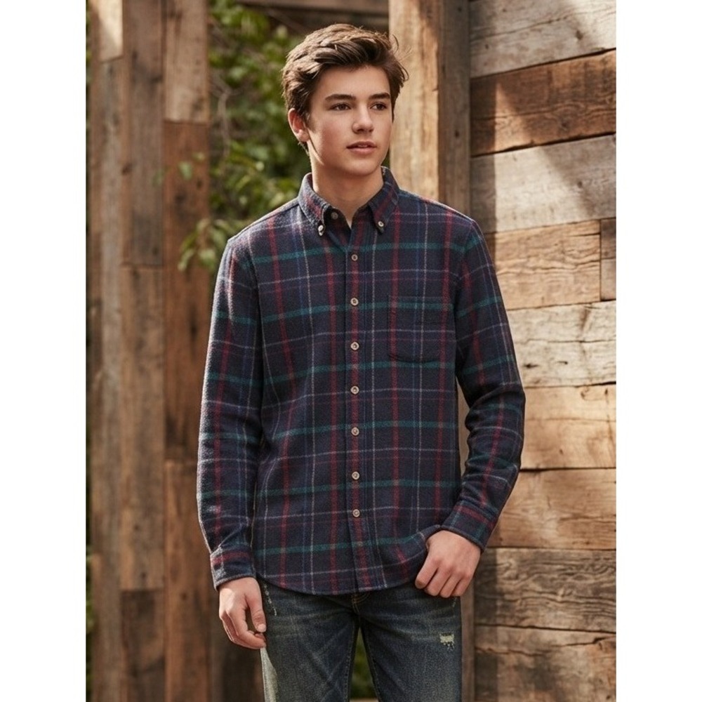 VTG Lobo by Pendleton Wool Button Down Shirt Long Sleeve Plaid Youth L Blue USA